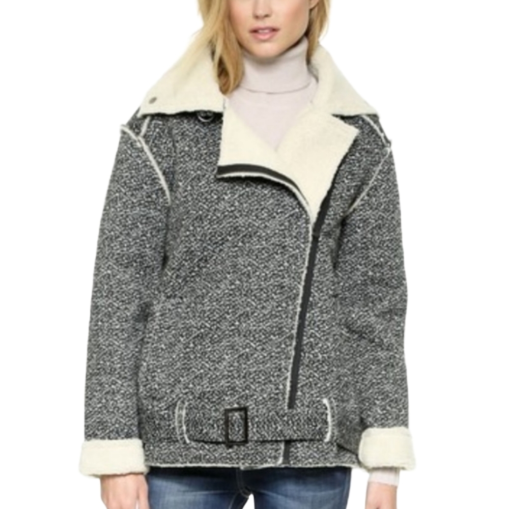 JOA Angelos Sherpa Lined Knit Moto Jacket in sz Small